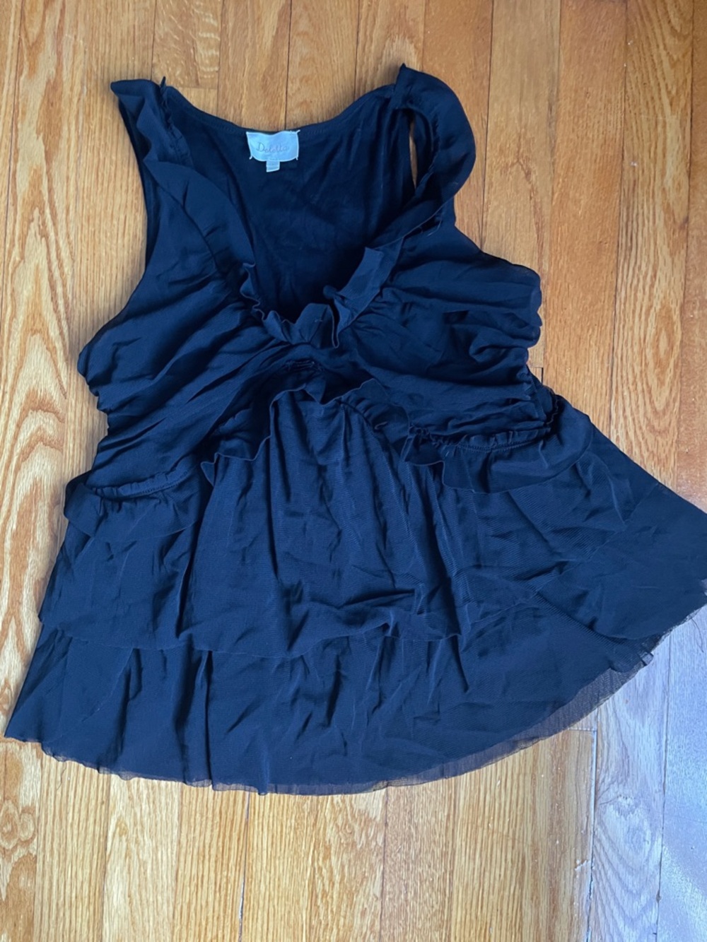Deletta Black Ruffle Tiered V-Neck Tank Top